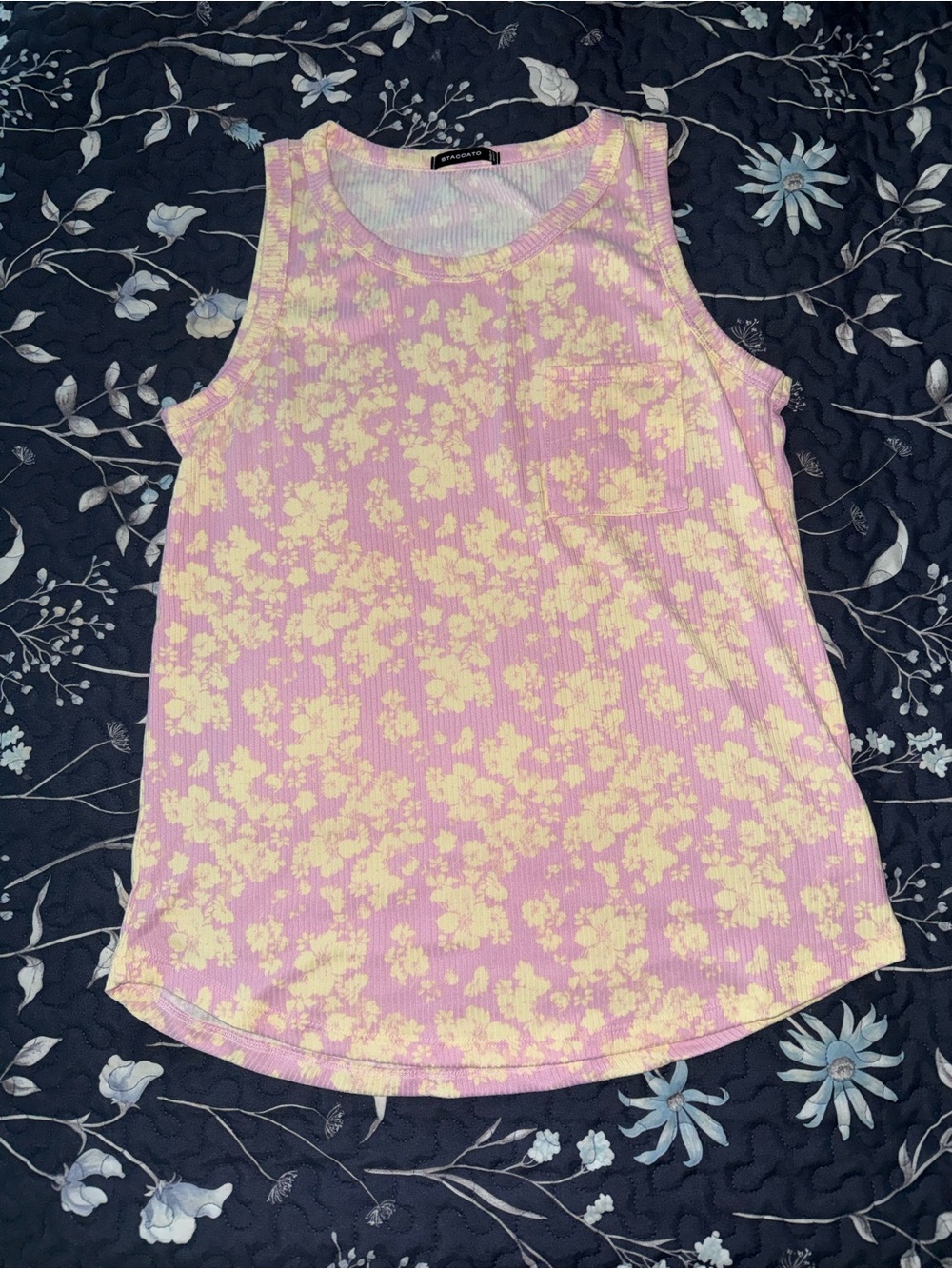 Staccato Pink & Cream Floral Ribbed Tank